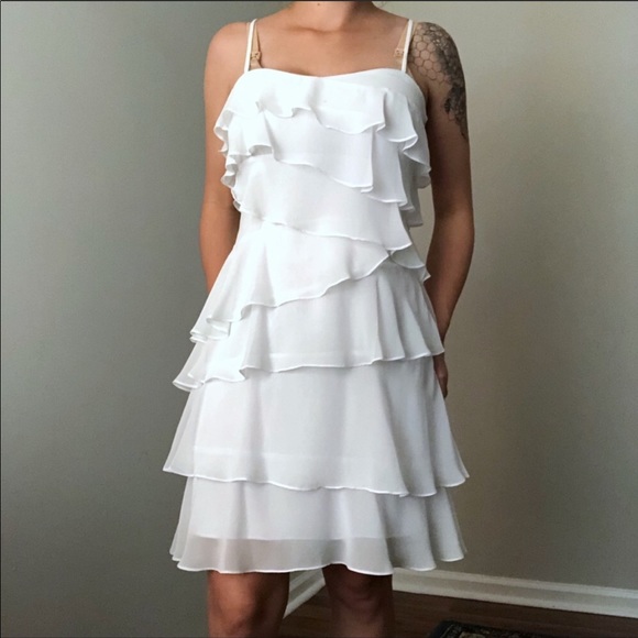 Calvin Klein Dresses & Skirts - Calvin Klein White Tiered Ruffle Dress Size 6